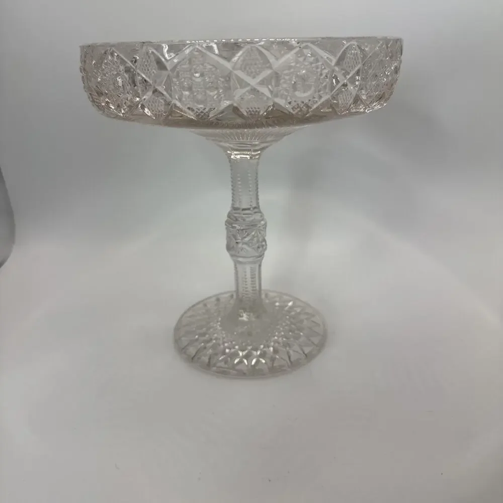 VTG Indiana Pink Cut‎ Glass Diamond Point Pedestal Compote Candy Dish dish